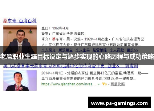 老詹职业生涯目标设定与逐步实现的心路历程与成功策略